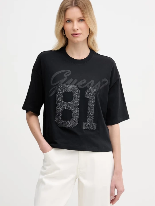 Zdjęcie produktu T-shirt oversize damski bawełniany Guess czarny