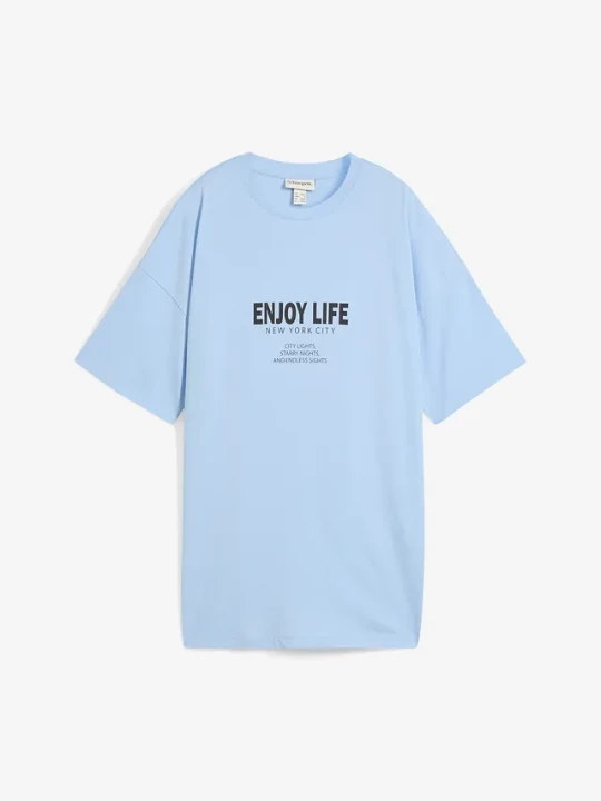 Zdjęcie produktu T-shirt oversize z czystej bawełny organicznej BonPrix niebieski