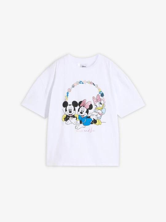 Zdjęcie produktu T-shirt oversize z nadrukiem Myszki Miki, z czystej bawełny BonPrix biały