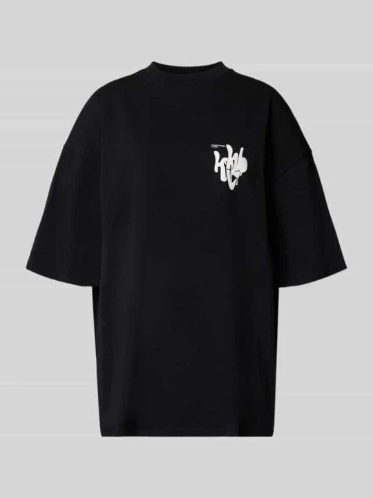 Zdjęcie produktu T-shirt oversize z nadrukiem z logo marki Karo Kauer Czarny