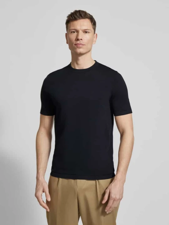 Zdjęcie produktu T-shirt krój slim fit z czystej bawełny Profuomo Granatowy