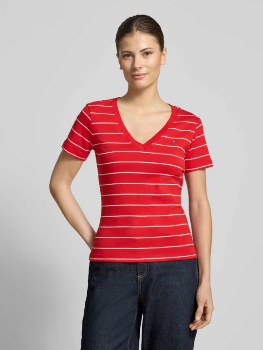 Zdjęcie produktu T-shirt Slim Fit z czystej bawełny Tommy Hilfiger Czerwony