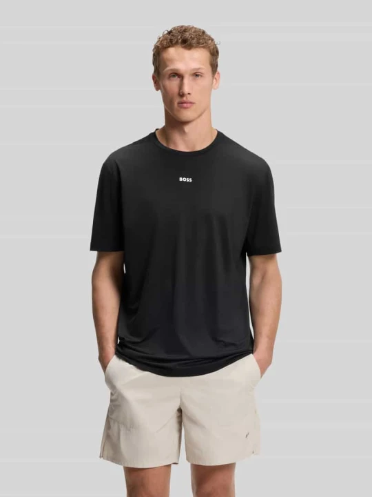 Zdjęcie produktu t-shirt sportowy krój slim fit z nadruk z logo model 'TS_Active' Boss Czarny