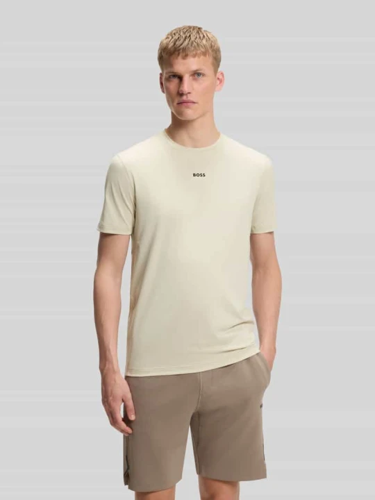 Zdjęcie produktu t-shirt sportowy krój slim fit z nadruk z logo model 'TS_Active' Boss Piaskowy
