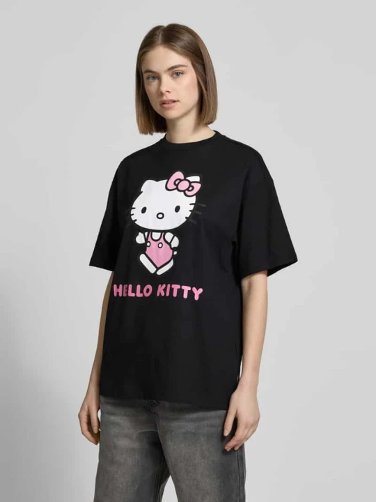 Zdjęcie produktu T-shirt typu oversized z nadrukiem z motywem REVIEW Czarny