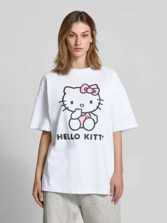 Zdjęcie produktu T-shirt typu oversized z nadrukiem z motywem REVIEW Biały