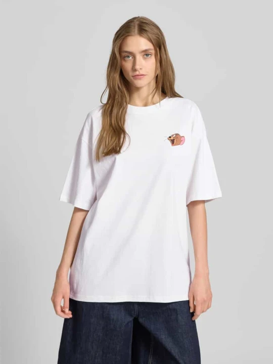 Zdjęcie produktu T-shirt typu oversized z nadrukiem z motywem REVIEW Biały