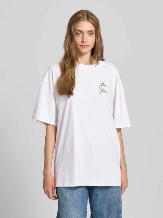 Zdjęcie produktu T-shirt typu oversized z nadrukiem z motywem REVIEW Biały