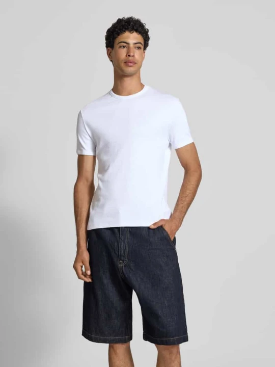 Zdjęcie produktu t-shirt w drobne prążkowanie z okrągłym dekoltem REVIEW Biały