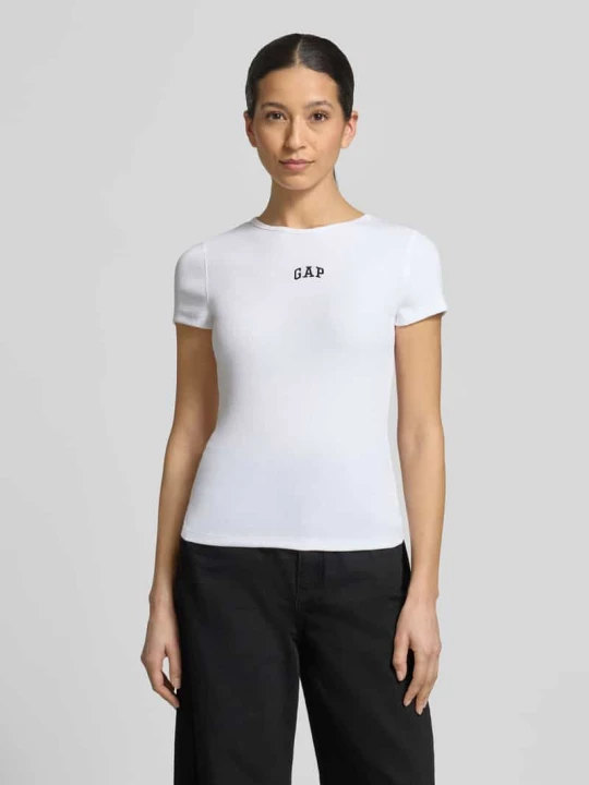 Zdjęcie produktu T-shirt w efekcie prążkowania z logo GAP Biały