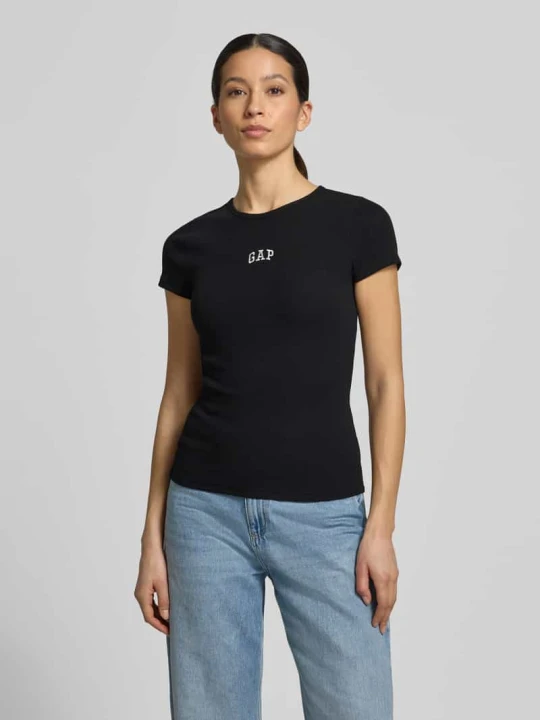 Zdjęcie produktu T-shirt w efekcie prążkowania z logo GAP Czarny