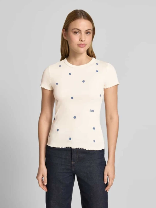 Zdjęcie produktu t-shirt w efekt prążkowania z hafty Jake*s Beżowy