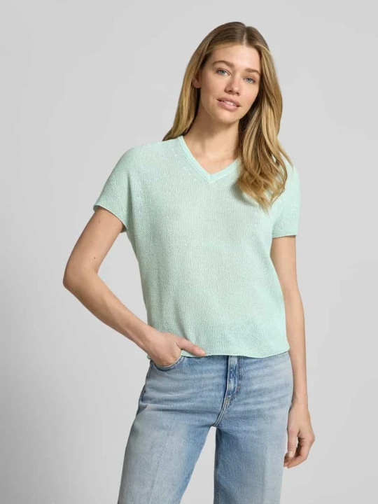 Zdjęcie produktu t-shirt w imitacji dzianiny z dekoltem w serek Rich & Royal Jasnoniebieski