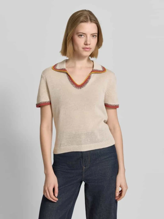 Zdjęcie produktu t-shirt w imitacji dzianiny z kontrastową lamówką Stefanel Beżowy