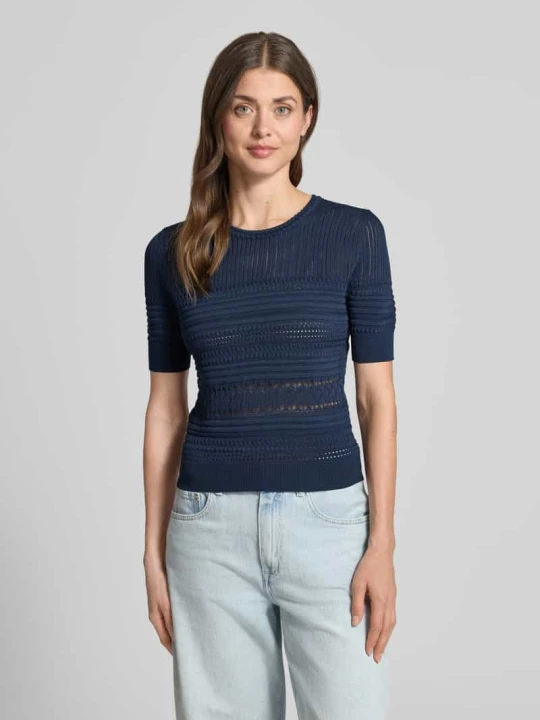 Zdjęcie produktu t-shirt w imitacji dzianiny z okrągłym dekoltem Guess Granatowy