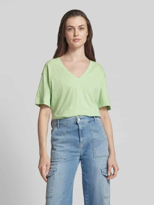 Zdjęcie produktu t-shirt w jednokolorowy z dekolt w serek Esprit Jabłkowozielony