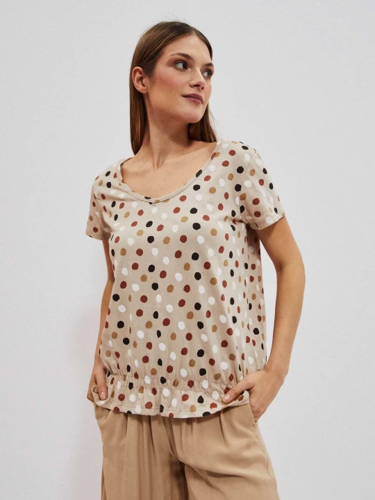 Zdjęcie produktu T-shirt w kolorowe kropki piaskowy Moodo