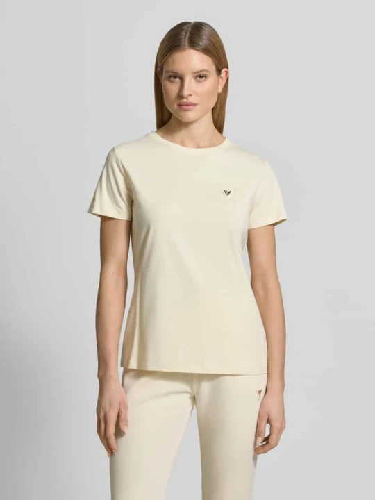 Zdjęcie produktu T-shirt w kroju regular fit z aplikacją logo model 'Colette' Guess Jasnożółty