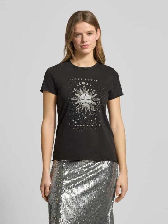 Zdjęcie produktu T-shirt w kroju regular fit z czystej Bawełna Model 'LUCY' Only Metaliczny czarny