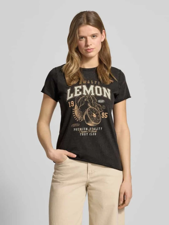 Zdjęcie produktu T-shirt w kroju regular fit z czystej Bawełna Model 'LUCY' Only Metaliczny czarny