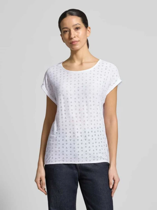 Zdjęcie produktu T-shirt w kroju regular fit z dziurkowanym wzorem model 'Ruth' ZABAIONE Biały
