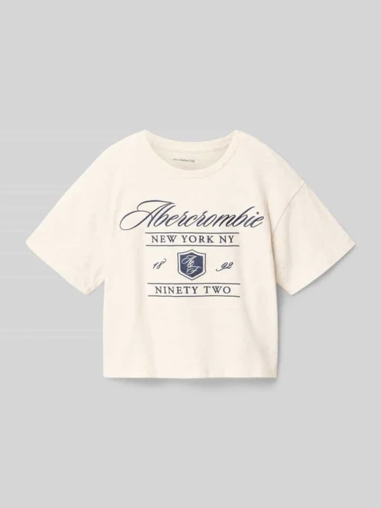 Zdjęcie produktu T-shirt w kroju regular fit z haftowanym logo Abercrombie & Fitch Kamienny