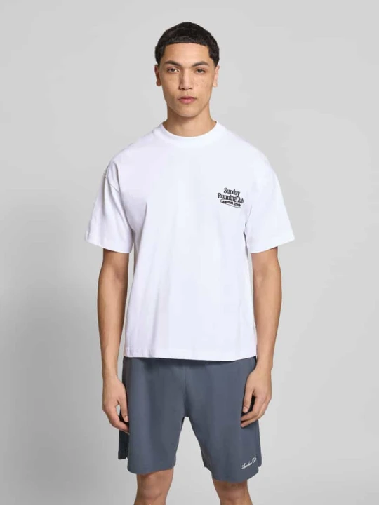 Zdjęcie produktu T-shirt w kroju regular fit z haftowanym logo Another Cotton Lab Biały
