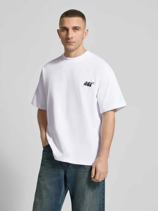 Zdjęcie produktu T-shirt w kroju regular fit z haftowanym logo Another Cotton Lab Biały