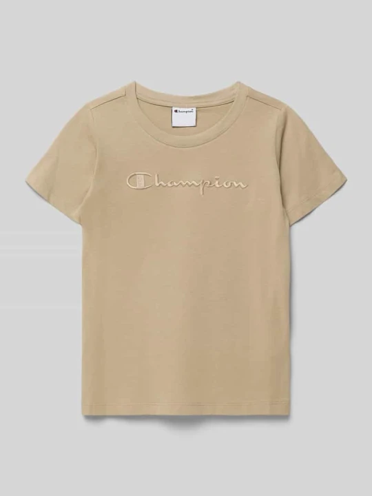 Zdjęcie produktu T-shirt w kroju regular fit z haftowanym logo Champion Piaskowy