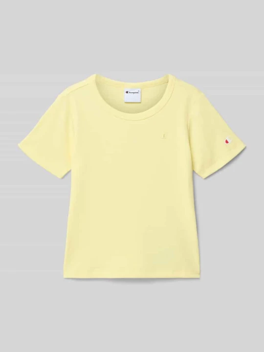 Zdjęcie produktu T-shirt w kroju regular fit z haftowanym logo Champion Jasnożółty