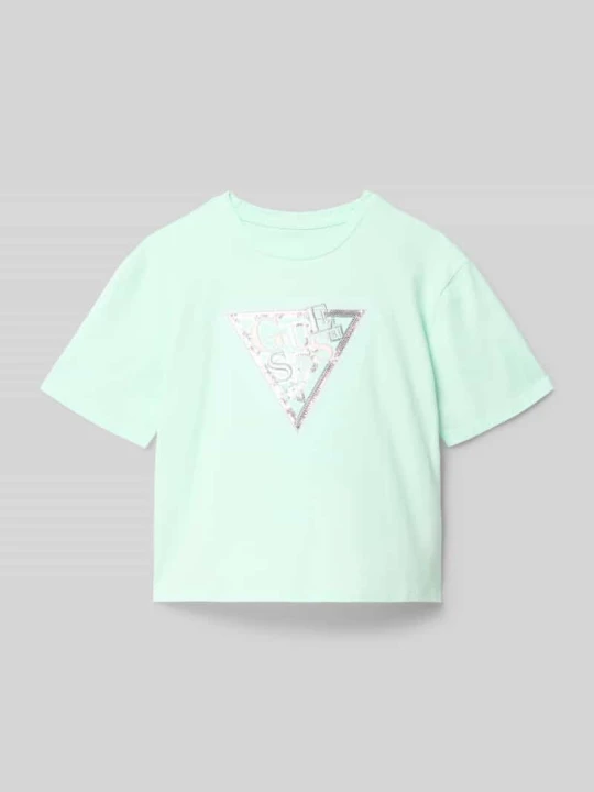 Zdjęcie produktu T-shirt w kroju regular fit z haftowanym logo Guess Miętowy