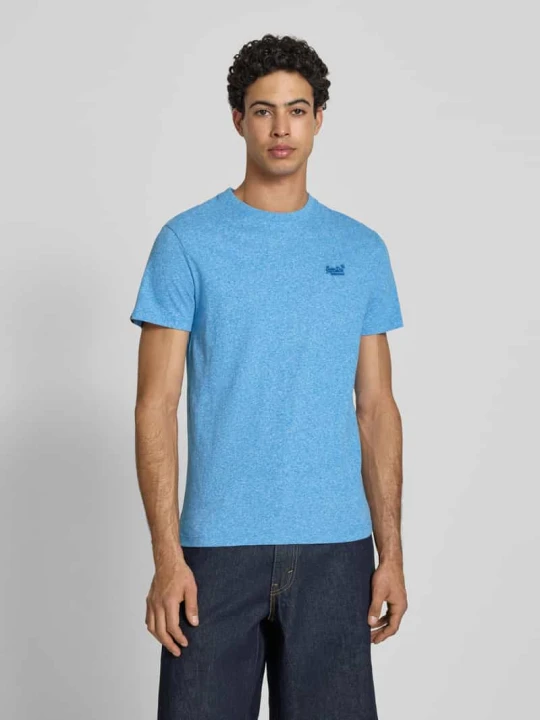 Zdjęcie produktu T-shirt w kroju regular fit z haftowanym logo Superdry Jeansowy niebieski
