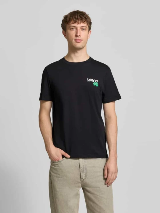 Zdjęcie produktu T-shirt w kroju regular fit z nadrukiem logo model 'Kenan' Blend Czarny