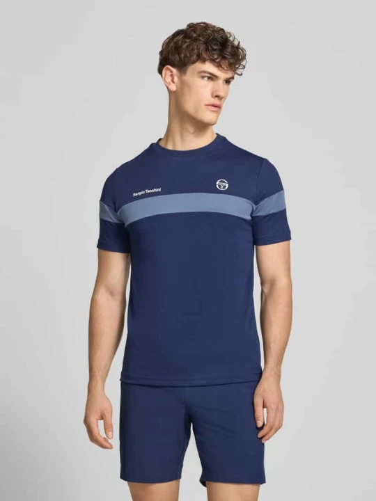 Zdjęcie produktu T-shirt w kroju regular fit z nadrukiem logo model 'Leone' Sergio Tacchini Ciemnoniebieski