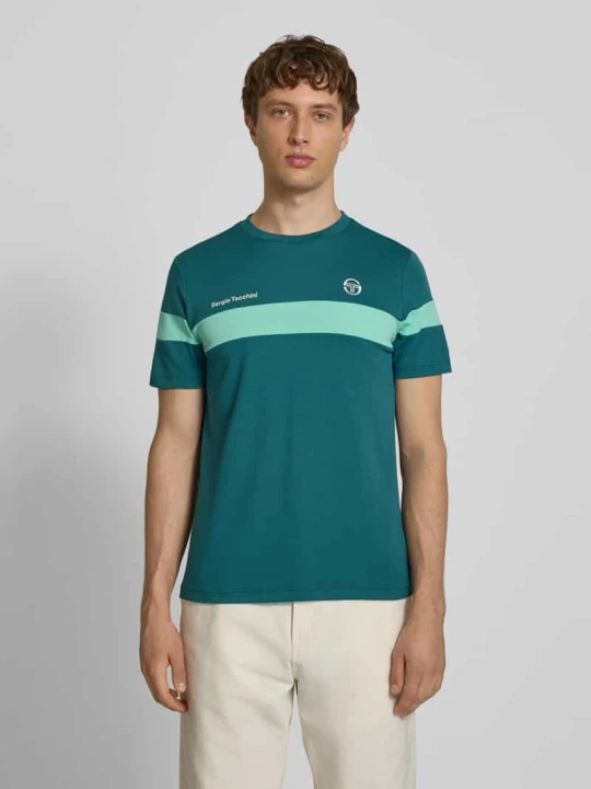 Zdjęcie produktu T-shirt w kroju regular fit z nadrukiem logo model 'Leone' Sergio Tacchini Petrol
