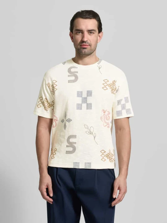 Zdjęcie produktu T-shirt w kroju regular fit z wszechobecnym przeszyciem MCNEAL Écru