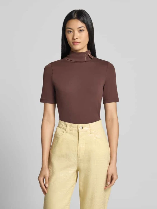 Zdjęcie produktu t-shirt w kroju slim fit z mieszanki bawełny Marc Cain Ciemnobrązowy