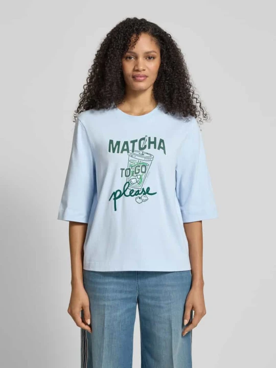 Zdjęcie produktu T-shirt w kroju slim fit z nadrukiem z motywem Marc Cain Jasnoniebieski