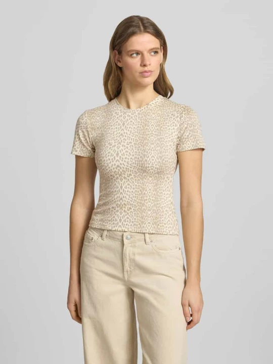 Zdjęcie produktu T-shirt w kroju slim fit z okrągłym dekoltem model 'Joy' Oh April Jasnobrązowy melanż