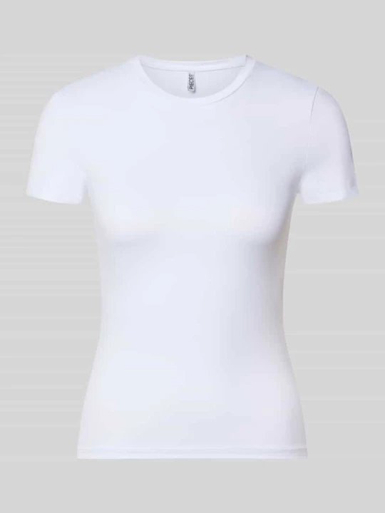 Zdjęcie produktu t-shirt w kroju slim fit z okrągłym dekoltem model 'LULA' Pieces Biały