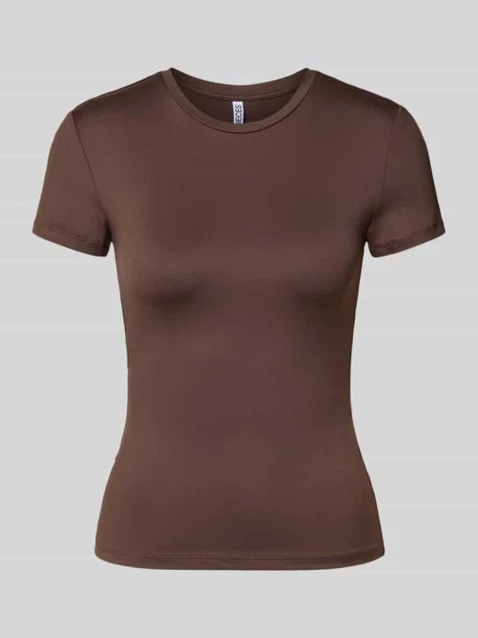Zdjęcie produktu t-shirt w kroju slim fit z okrągłym dekoltem model 'LULA' Pieces Ciemnobrązowy