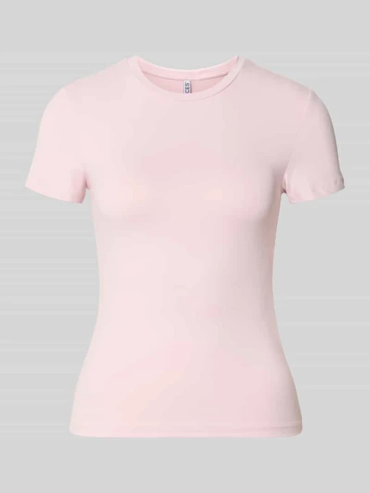 Zdjęcie produktu t-shirt w kroju slim fit z okrągłym dekoltem model 'LULA' Pieces Różowy