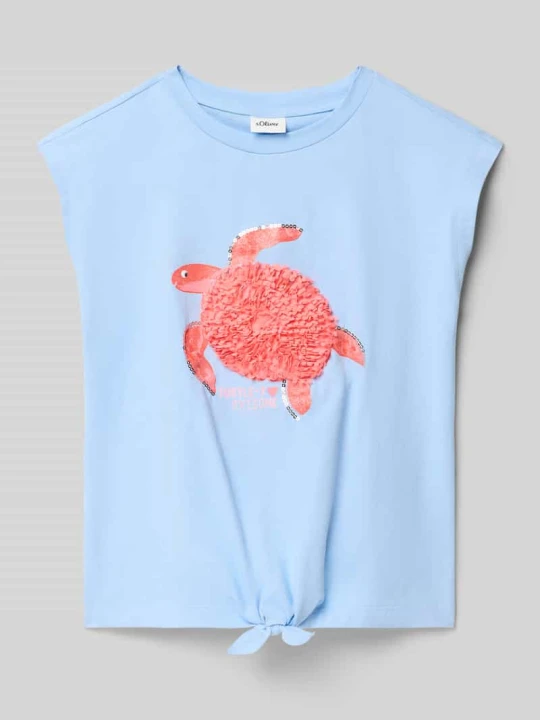 Zdjęcie produktu T-shirt w kształcie v z czystej bawełny s.Oliver Błękitny