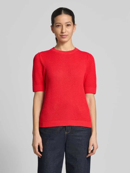 Zdjęcie produktu T-shirt w optyce dzianiny, krój slim fit, model 'Vidalo' Vila Czerwony