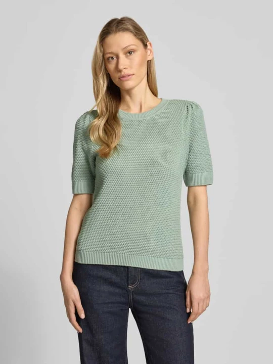 Zdjęcie produktu T-shirt w optyce dzianiny, krój slim fit, model 'Vidalo' Vila Limonkowy