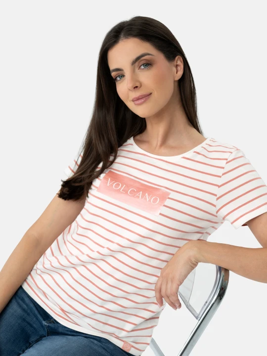 Zdjęcie produktu T-shirt w paski T-VIV Volcano Koralowy