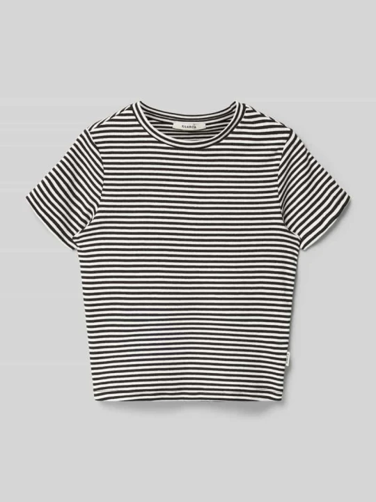 Zdjęcie produktu T-shirt w prążkowaniu z okrągłym dekoltem Garcia Czarny