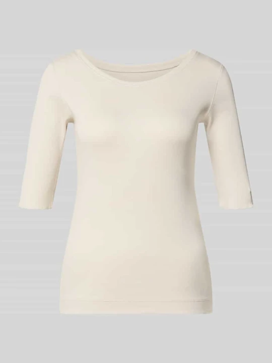 Zdjęcie produktu T-shirt w prążkowaniu z okrągłym dekoltem Marc Cain Złamany biały