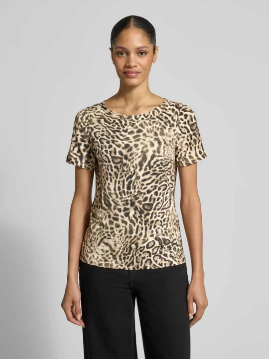 Zdjęcie produktu T-shirt w stylu nadruku skóry leoparda z okrągłym dekoltem Monari Jasnobrązowy melanż