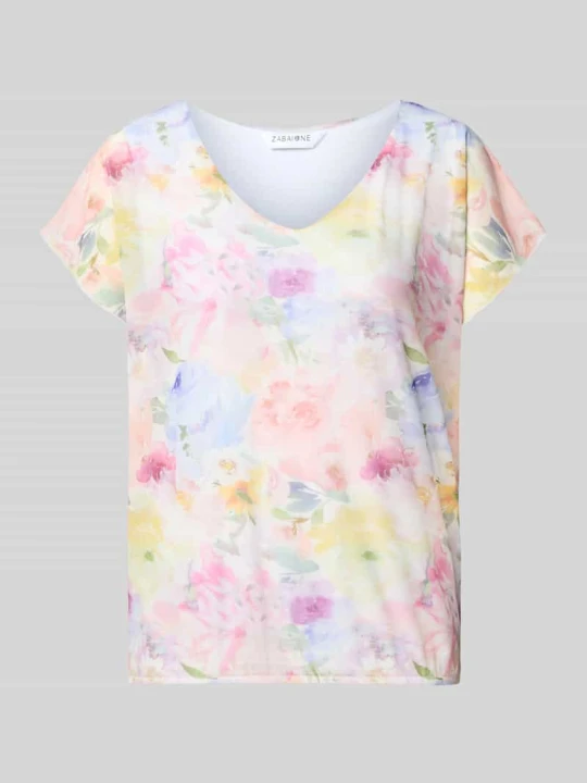 Zdjęcie produktu T-shirt we wzór na całej powierzchni model 'Pa44ndora' ZABAIONE Jasnoróżowy melanż